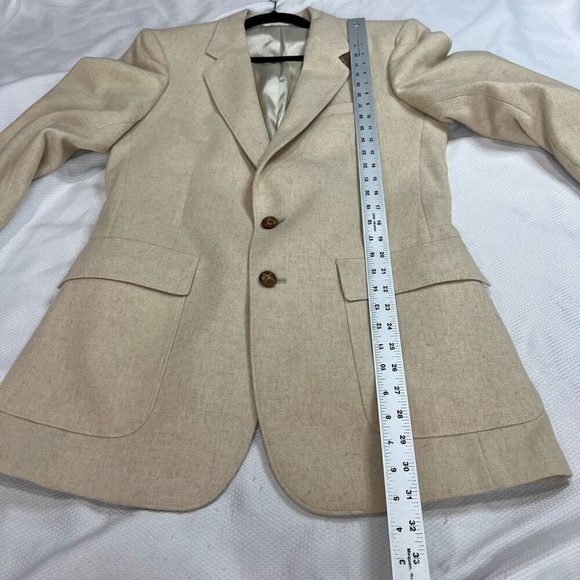 Vintage 60's Fioravanti Men Cream‎ Brown Shoulder Patch Sport Coat Sz 39 Long - Picture 3 of 11